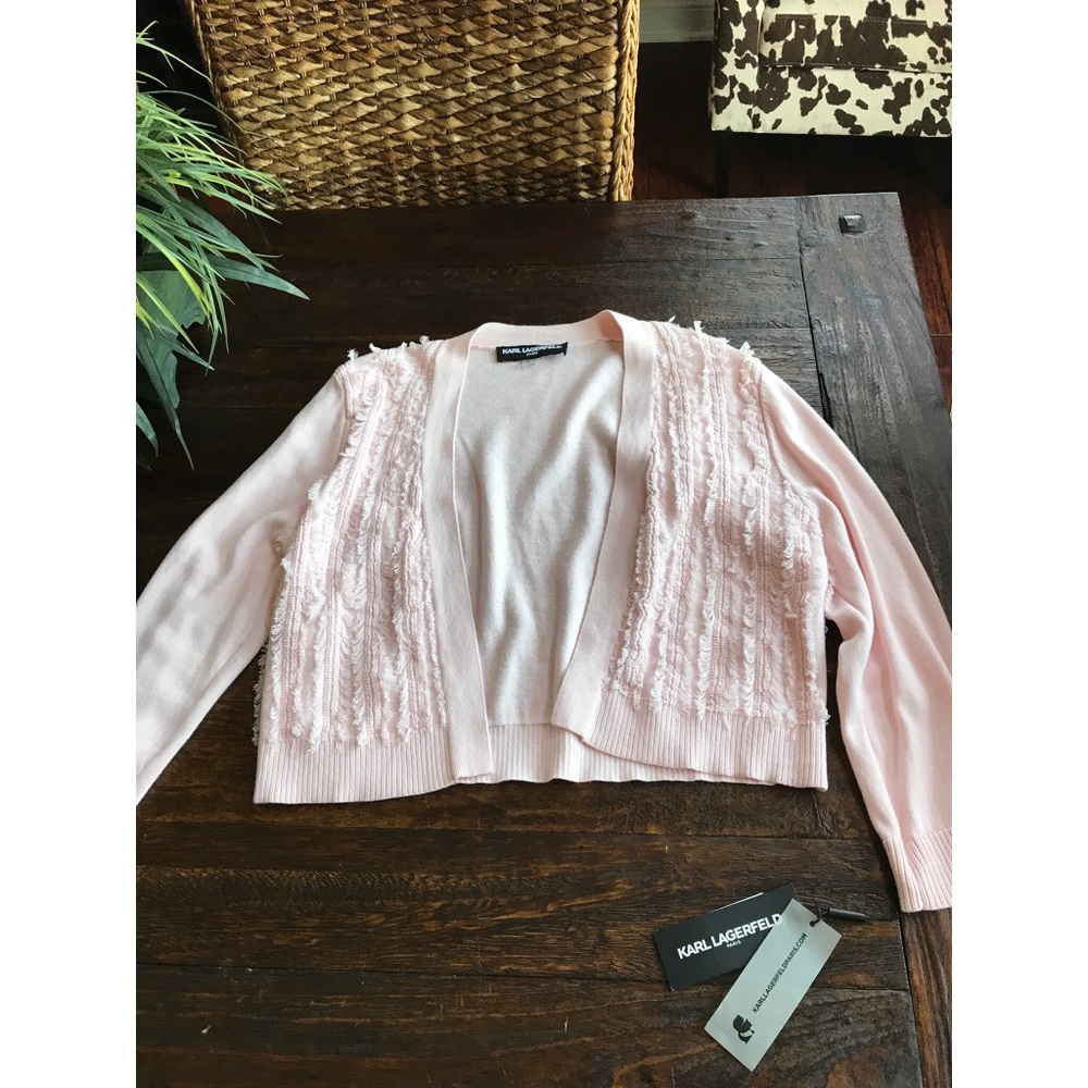 Karl Lagerfeld blush pink cardigan w/ ruffles (L)